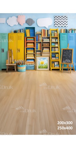 Tło fotograficzne „Kolorowa szkolna biblioteczka z tablicą” | 3955